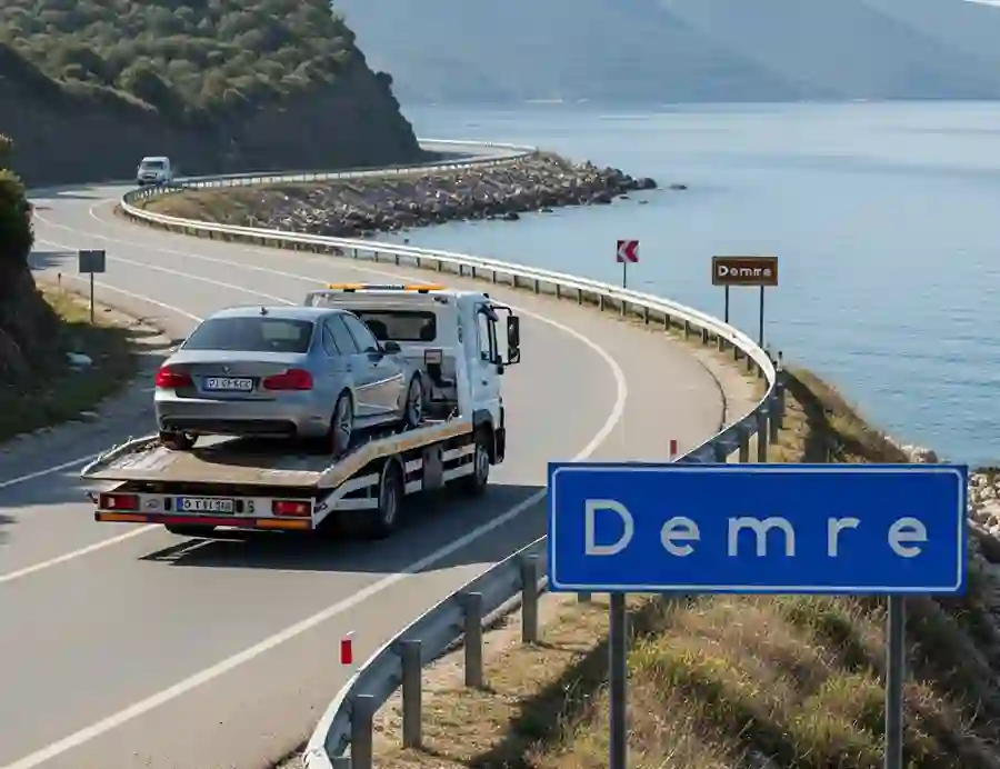 Demre - Finike'de çekici üzerinde araç